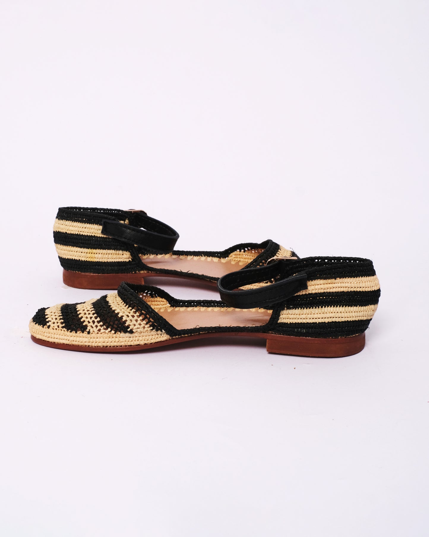 Striped Raffia Ankle Strap Sandals – Handmade Moroccan Shoes