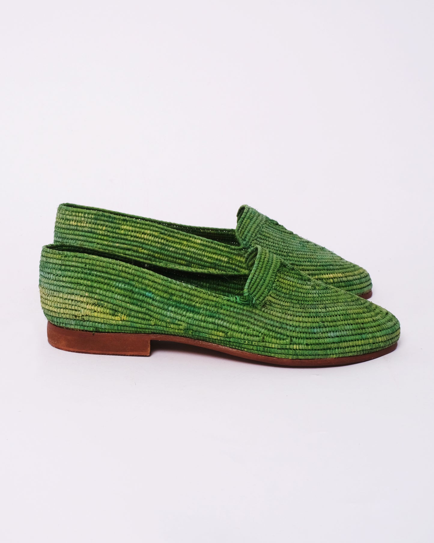 Green Raffia Loafers – Handmade Moroccan Flats for Women