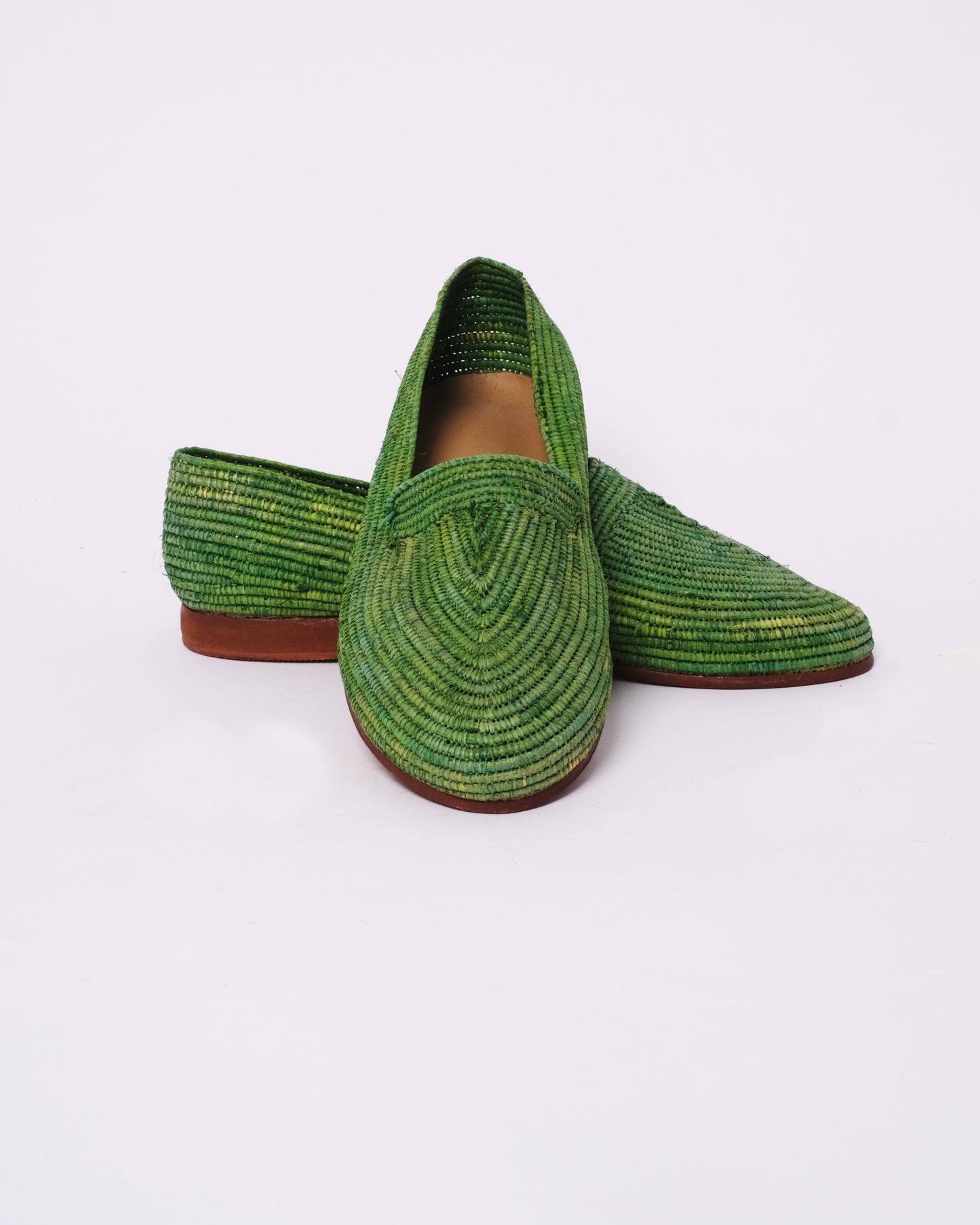 Green Raffia Loafers – Handmade Moroccan Flats for Women