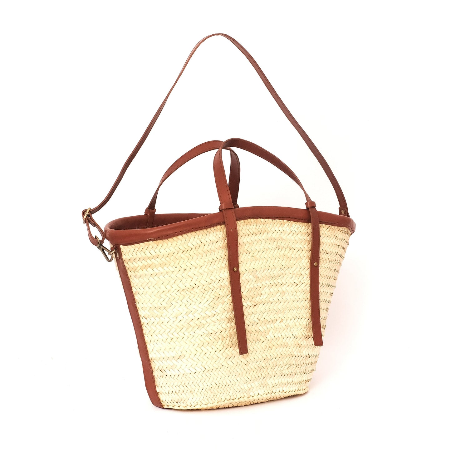 Straw Carryall Tote with Leather Strap & Trim