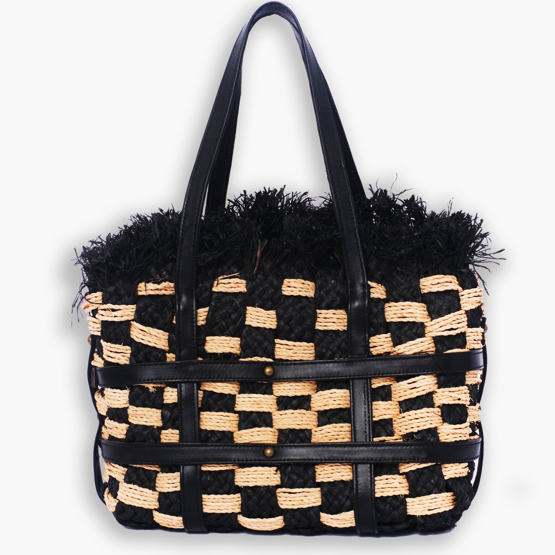 Eco-Chic Tote: Handwoven Raffia and Vegan Leather Handles